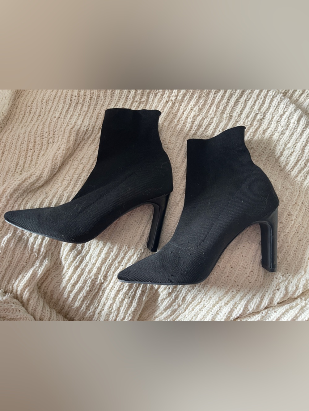 Billini Black Pointed Sock Heeled Booties